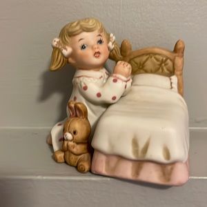 Vintage Girl Praying By Bed Figurine